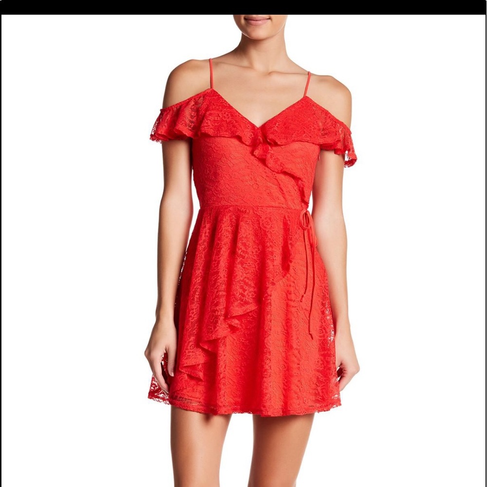 Love Fire Wrap Cold Shoulder Lace Dress - Picture 1 of 3